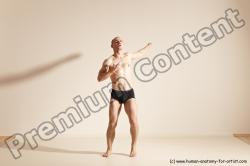 Underwear Gymnastic poses Man White Slim Bald Dancing Dynamic poses Academic